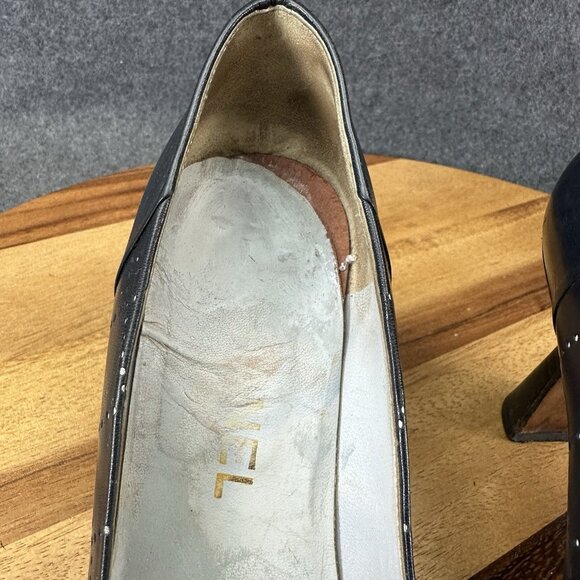 Chanel Womens Pumps Blue Leather Sz 36/6 Mark Punch CC Logo Heels Square Toe - Picture 13 of 16